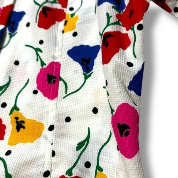 Vintage 80s CARELLE White Floral Button Up Dress Women’s Size Large Spring Retro - Picture 6 of 16
